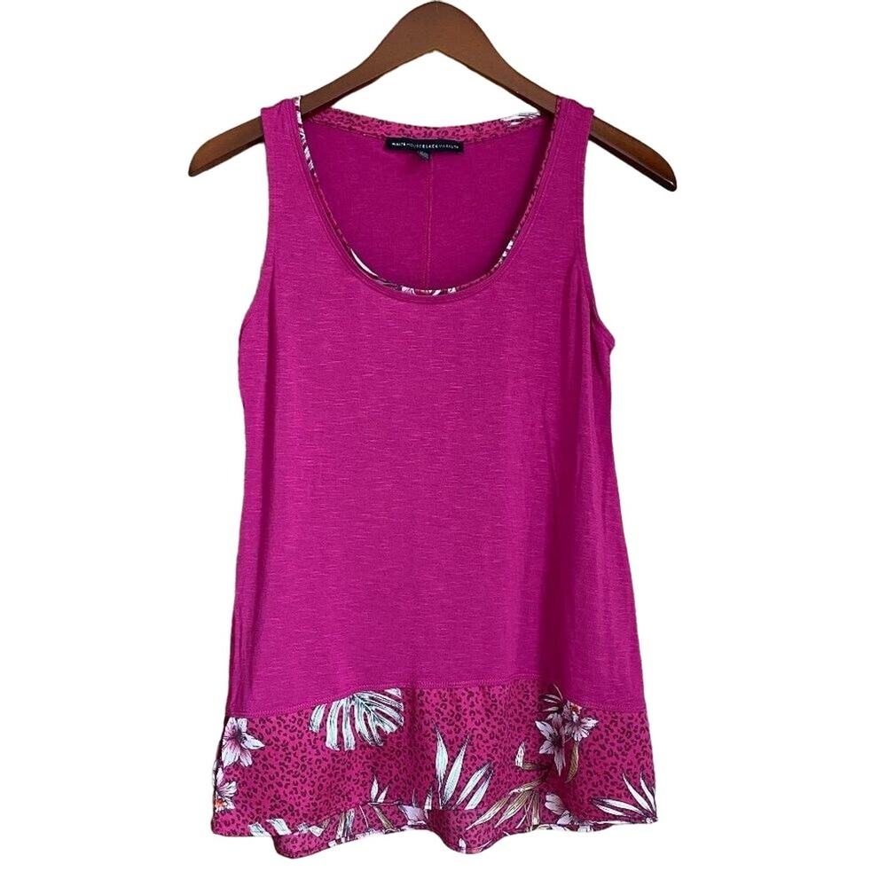 WHBM XS Sleeveless Blouse Pink Floral Scoop Neck Soft Jersey Knit Barbie Vibes